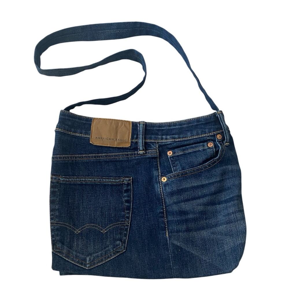 American Eagle Denim Jean Crossbody Bag 13X12X3 Handle 20" Dark Wash
